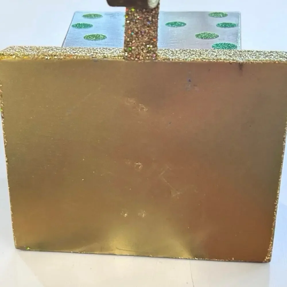 Christmas Stocking Hanger Red W/Green Dots. Gold Glitter Base Grinchy Look